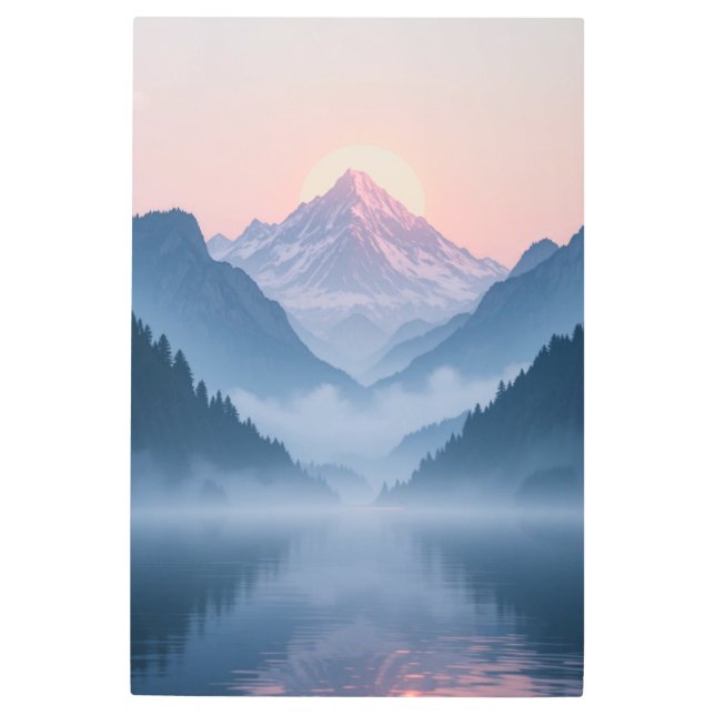 Serenity Mountains Misty Dawn Metal Print (Front)