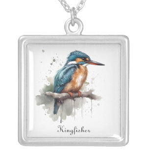 Serenity of the Kingfisher, customizable Silver Plated Necklace