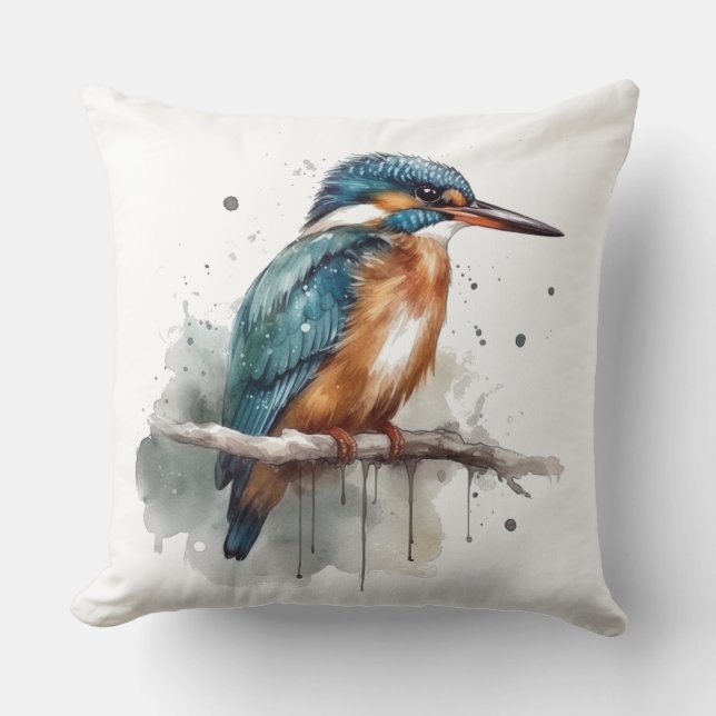Serenity of the Kingfisher Throw Pillow (Front)
