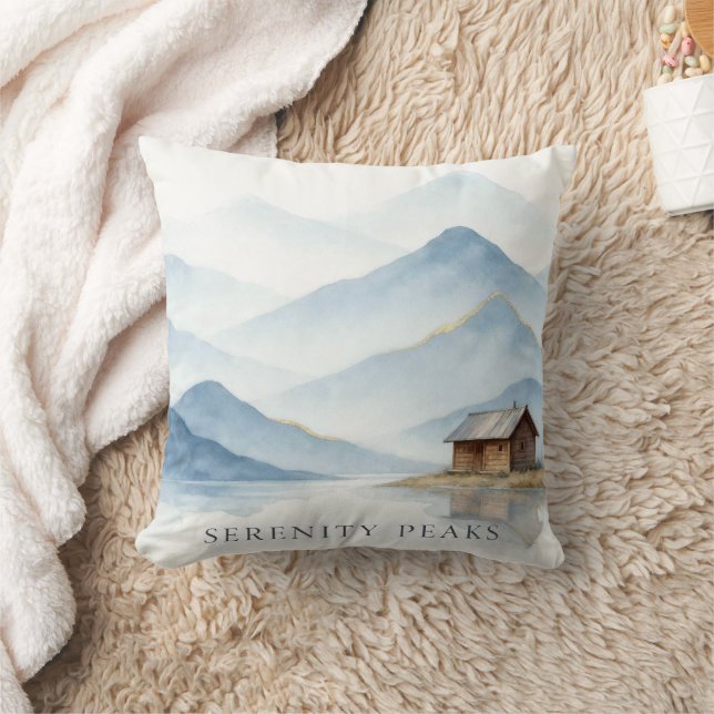 Serenity Peaks — Minimalist Cabin Landscape Throw  Throw Pillow (Blanket)