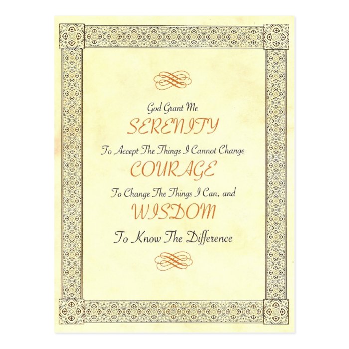 Serenity Poem with Gold Border Postcard