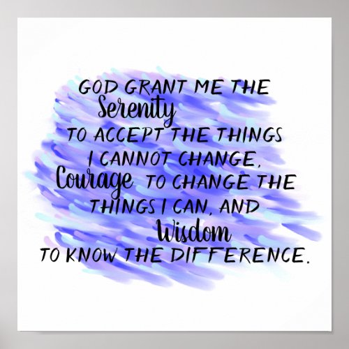 Serenity prayer abstract  blue watercolor design poster