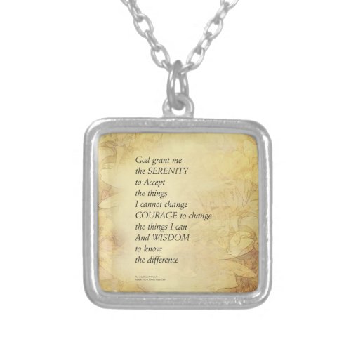 Serenity Prayer Abstract Sunflower Silver Plated Necklace