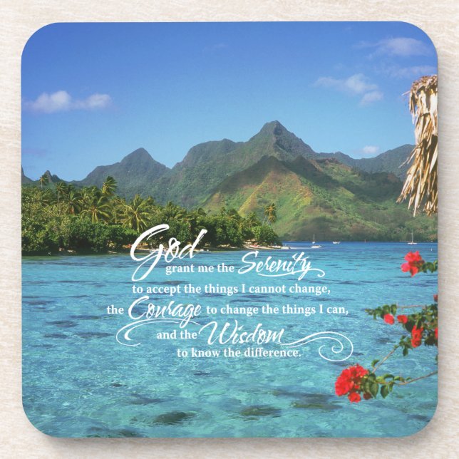 Serenity Prayer and Bora Bora Island Beverage Coaster (Front)