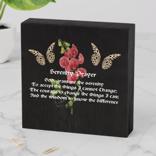 Serenity Prayer And Butterfly Black Inspirational Wooden Box Sign