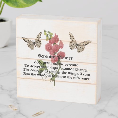 Serenity Prayer And Butterfly Inspirational Wooden Box Sign
