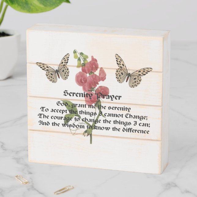 Serenity Prayer And Butterfly Inspirational Wooden Box Sign (In Situ Horizontal)