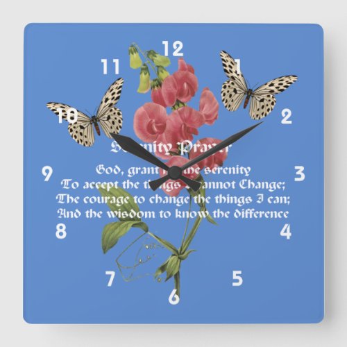 Serenity Prayer And Butterfly      Square Wall Clock