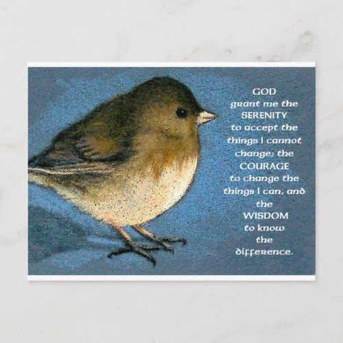 SERENITY PRAYER AND JUNCO ARTWORK POSTCARD