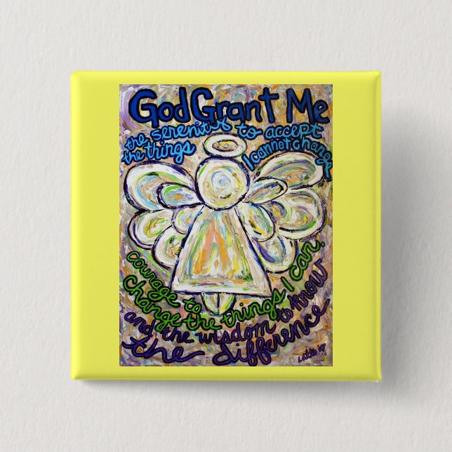 Serenity Prayer Angel Art Painting Pendant Pinback Button (Front)