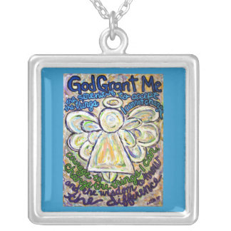 Serenity Prayer Angel Art Silver Necklace Charm