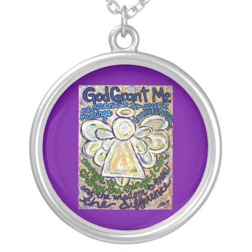 Serenity Prayer Angel Art Silver Necklace Pendant