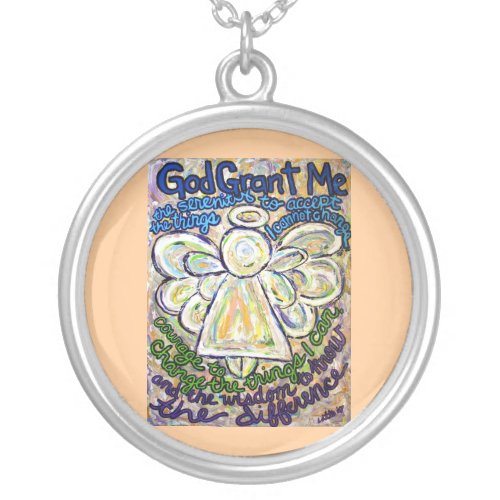 Serenity Prayer Angel Art Silver Necklace Pendant