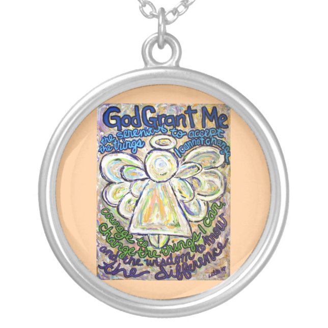 Serenity Prayer Angel Art Silver Necklace Pendant (Front)