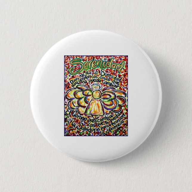 Serenity Prayer Angel (Spanish Text) Pinback Button (Front)