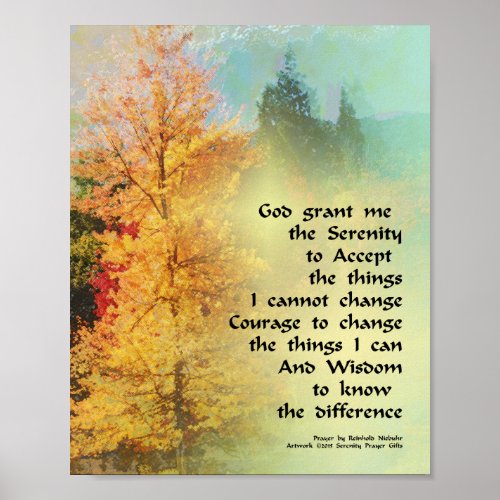 Serenity Prayer Autumn Trees on Green Poster