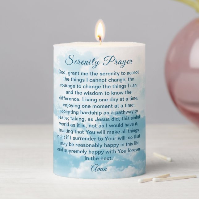 Serenity Prayer Beautiful Blue Sky Pillar Candle (In Situ)