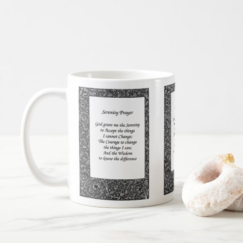 Serenity Prayer Black Floral Design   Coffee Mug