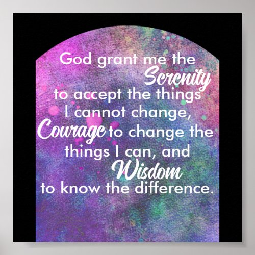 Serenity prayer blue and purple watercolor art poster