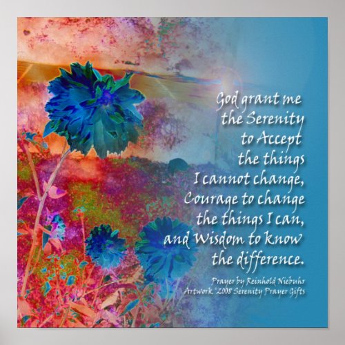 Serenity Prayer Blue Flowers Poster