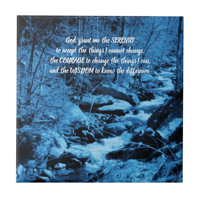 Serenity Prayer Blue Flowing Brook Inspirational  Ceramic Tile (Front)