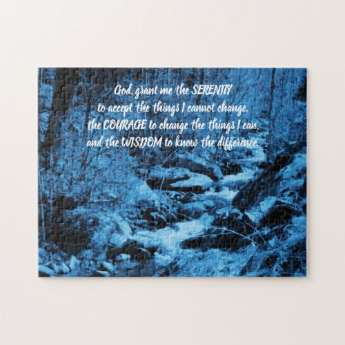 Serenity Prayer Blue Flowing Brook Inspirational  Jigsaw Puzzle