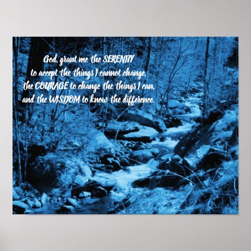 Serenity Prayer Blue Flowing Brook Inspirational  Poster