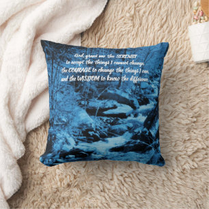 Serenity Prayer Blue Flowing Brook Inspirational  Throw Pillow