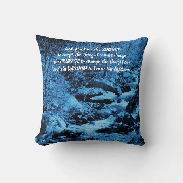 Serenity Prayer Blue Flowing Brook Inspirational  Throw Pillow (Front)