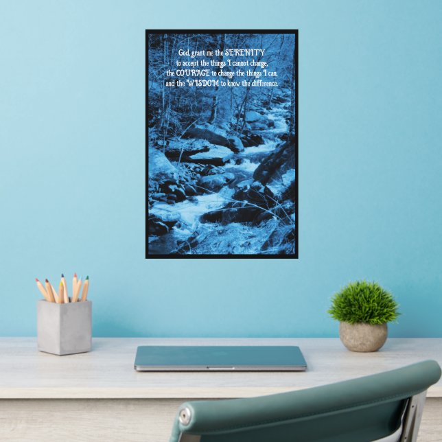 Serenity Prayer Blue Flowing Brook Inspirational  Wall Decal (Home Office 2)