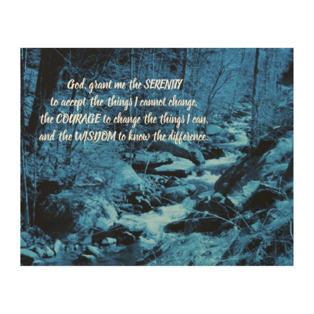 Serenity Prayer Blue Flowing Brook Inspirational   Wood Wall Art (Front)