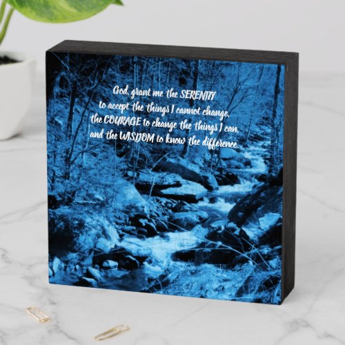 Serenity Prayer Blue Flowing Brook Inspirational  Wooden Box Sign