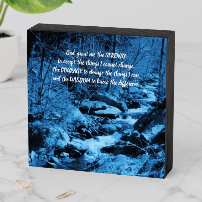 Serenity Prayer Blue Flowing Brook Inspirational  Wooden Box Sign (In Situ Horizontal)