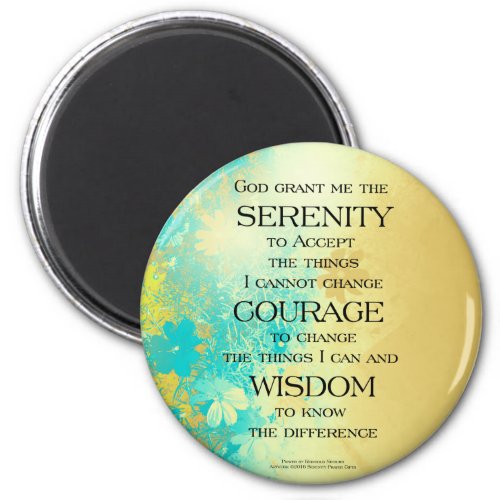 Serenity Prayer Blue Gold Flowers Magnet