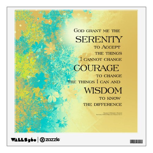 Serenity Prayer Blue Gold Flowers Wall Sticker