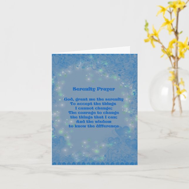 Serenity Prayer Blue Heart Inspirational Note Card (Yellow Flower)