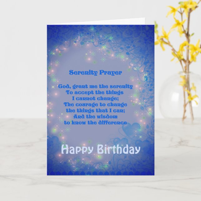Serenity Prayer Blue Hearts Birthday Card (Yellow Flower)