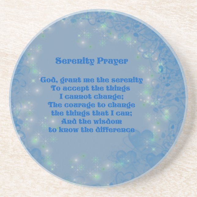 Serenity Prayer Blue Hearts Inspirational Drink Coaster (Front)