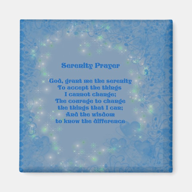 Serenity Prayer Blue Hearts Inspirational Magnet (Front)