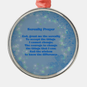 Serenity Prayer Blue Hearts Inspirational Metal Ornament