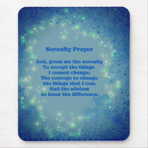 Serenity Prayer Blue Hearts Inspirational Mouse Pad