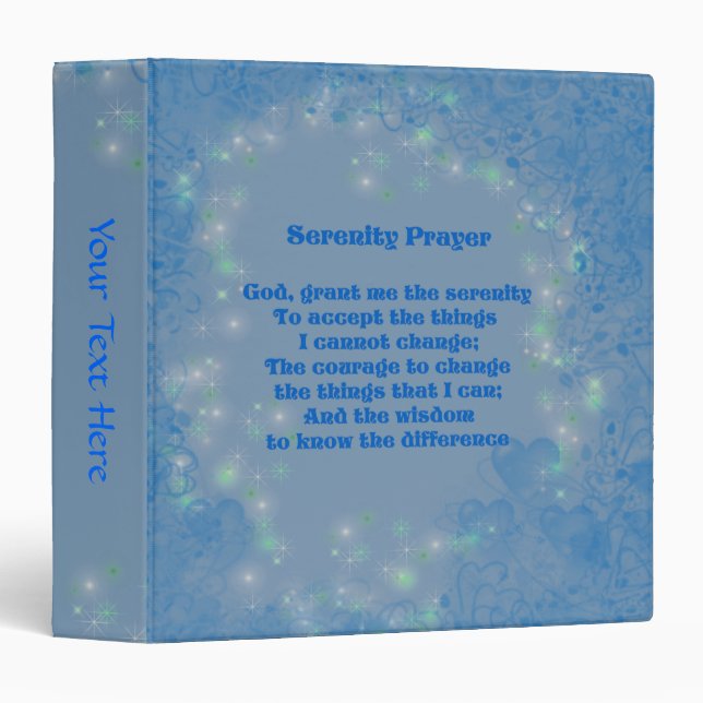 Serenity Prayer Blue Hearts Personalized 3 Ring Binder (Front/Spine)