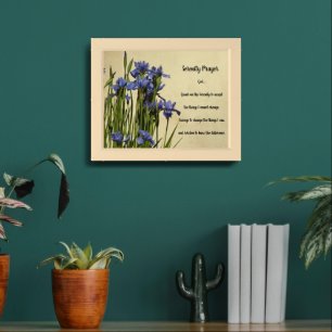 Serenity Prayer Blue Irises Floral Framed Art