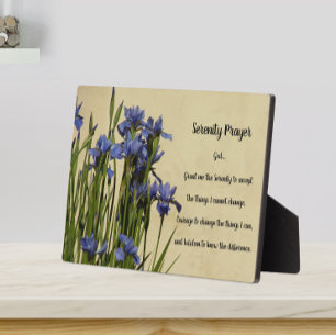 Serenity Prayer Blue Irises Floral Plaque