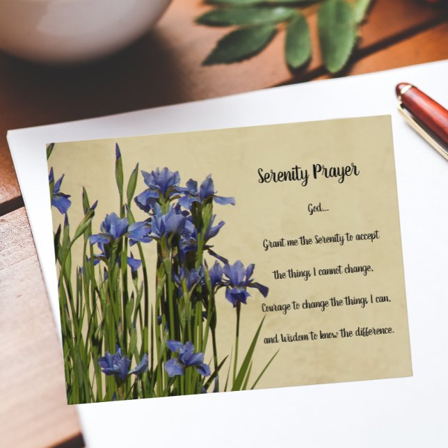 Serenity Prayer Blue Irises Floral Postcard (Creator Uploaded)