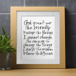 Serenity Prayer - Bounce Calligraphy Script Modern Letterhead<br><div class="desc">This 8.5 x 11 fits into a standard 8.5 x 11 frame. It also might fit in an 8x10 frame. A great gift fun around the home mini poster.</div>
