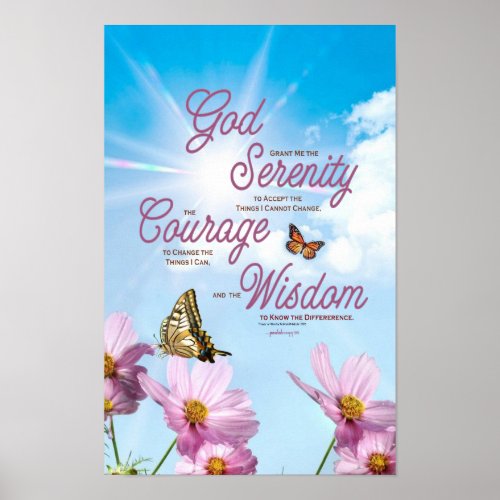 Serenity Prayer Butterflies Pink Flowers Streng Poster