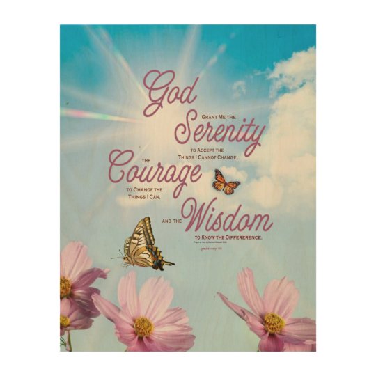 Serenity Prayer: Butterflies, Pink Flowers, Streng Wood Wall Art ...