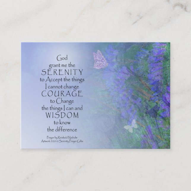 Serenity Prayer Butterflies & Vetch Business Card (Front)
