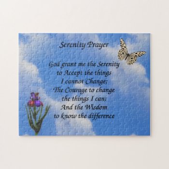 Serenity Prayer Butterfly Flower Inspirational  Jigsaw Puzzle by SmilinEyesTreasures at Zazzle